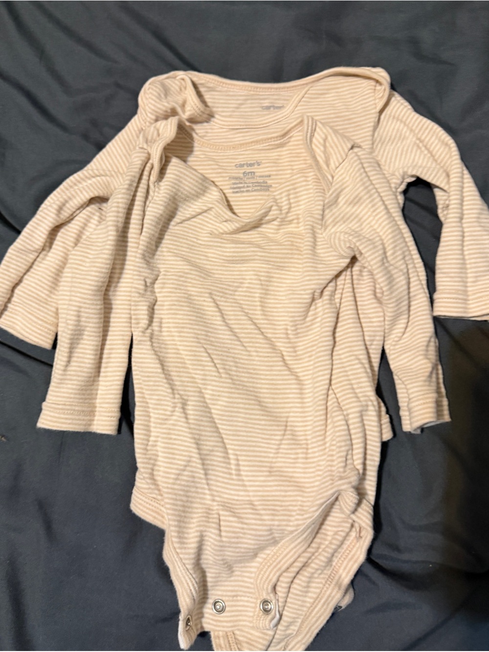 2 Carter's Beige Stripe Long-Sleeve Baby One-Piece